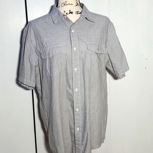 Machine- Mens Pinstripe Button down Gray/White Shirt Pearl snaps Sz.Large
